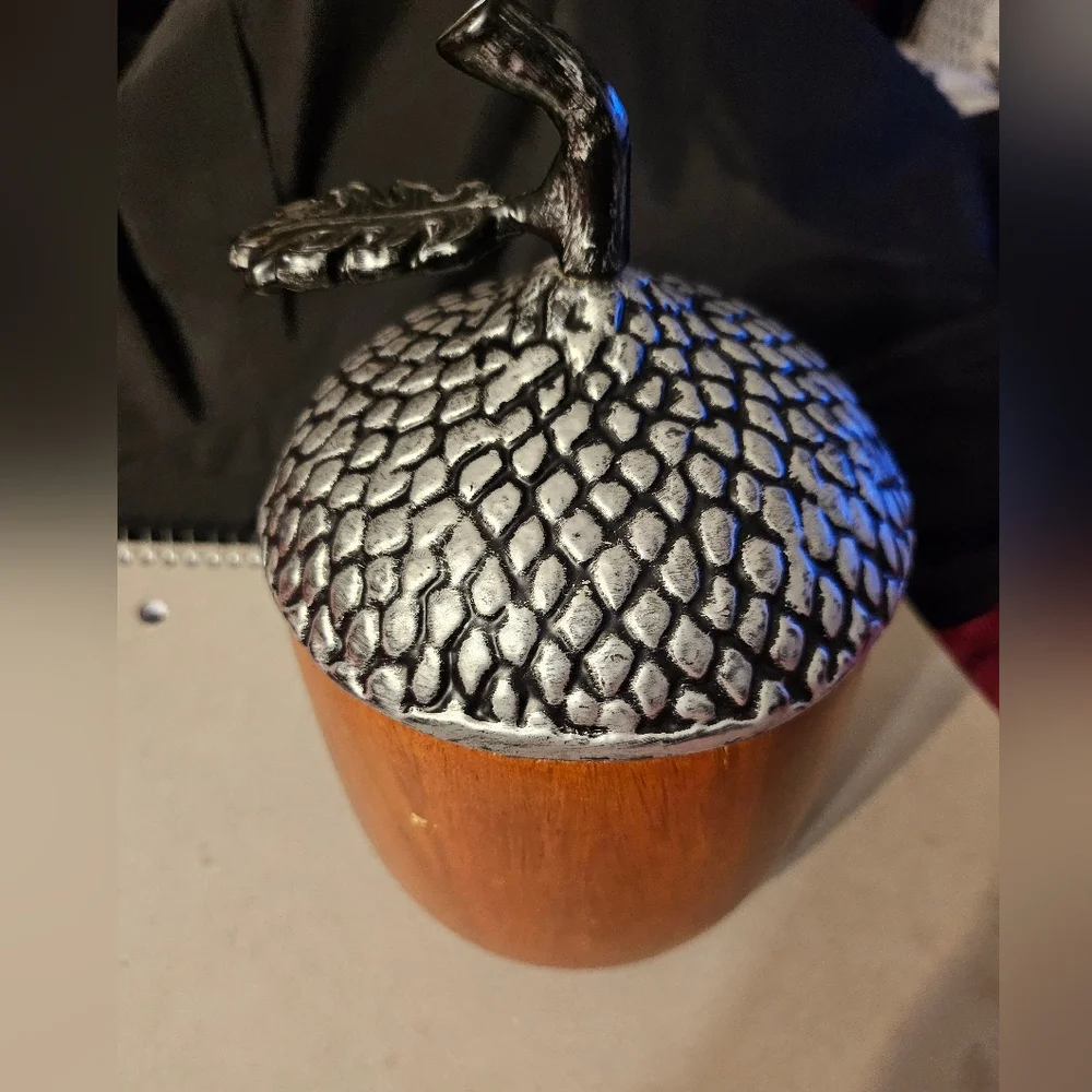 Large Wooden/pewter‎ Acorn Decor 8”H x 4.5”D Solid